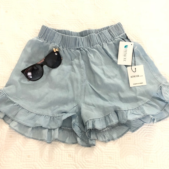 denim ruffle shorts